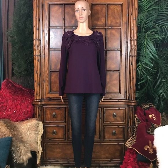 Antthony Original Violet 3D Jewel Beaded Floral Top - Picture 5 of 13